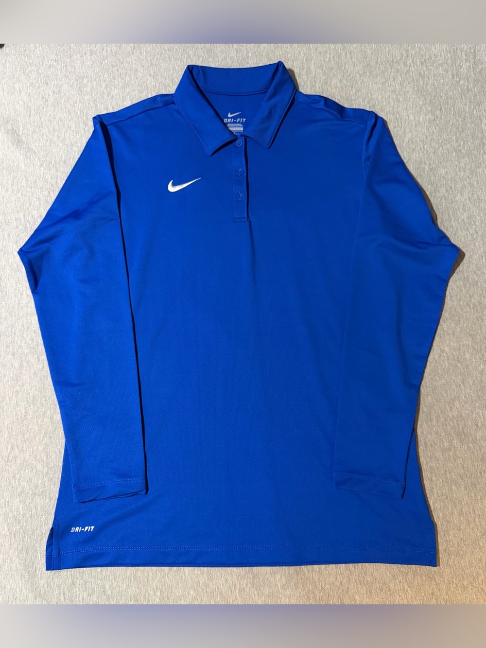 Women’s Nike Long Sleeve Dri-Fit Polo Shirt Royal Blue with White Swoosh Size L - Picture 1 of 4